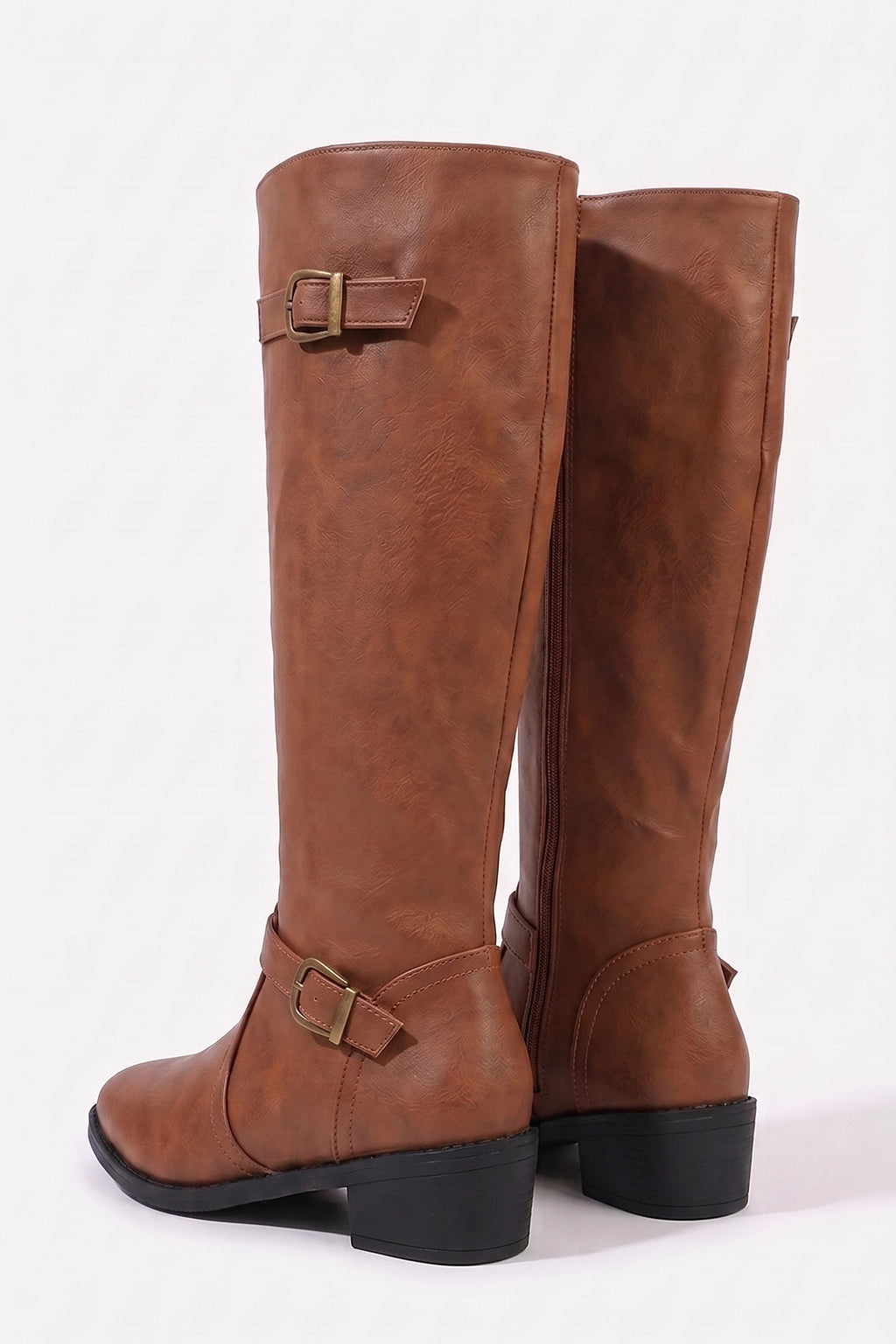 Women’s Winter Knee High Boots with Side Zip and Buckle