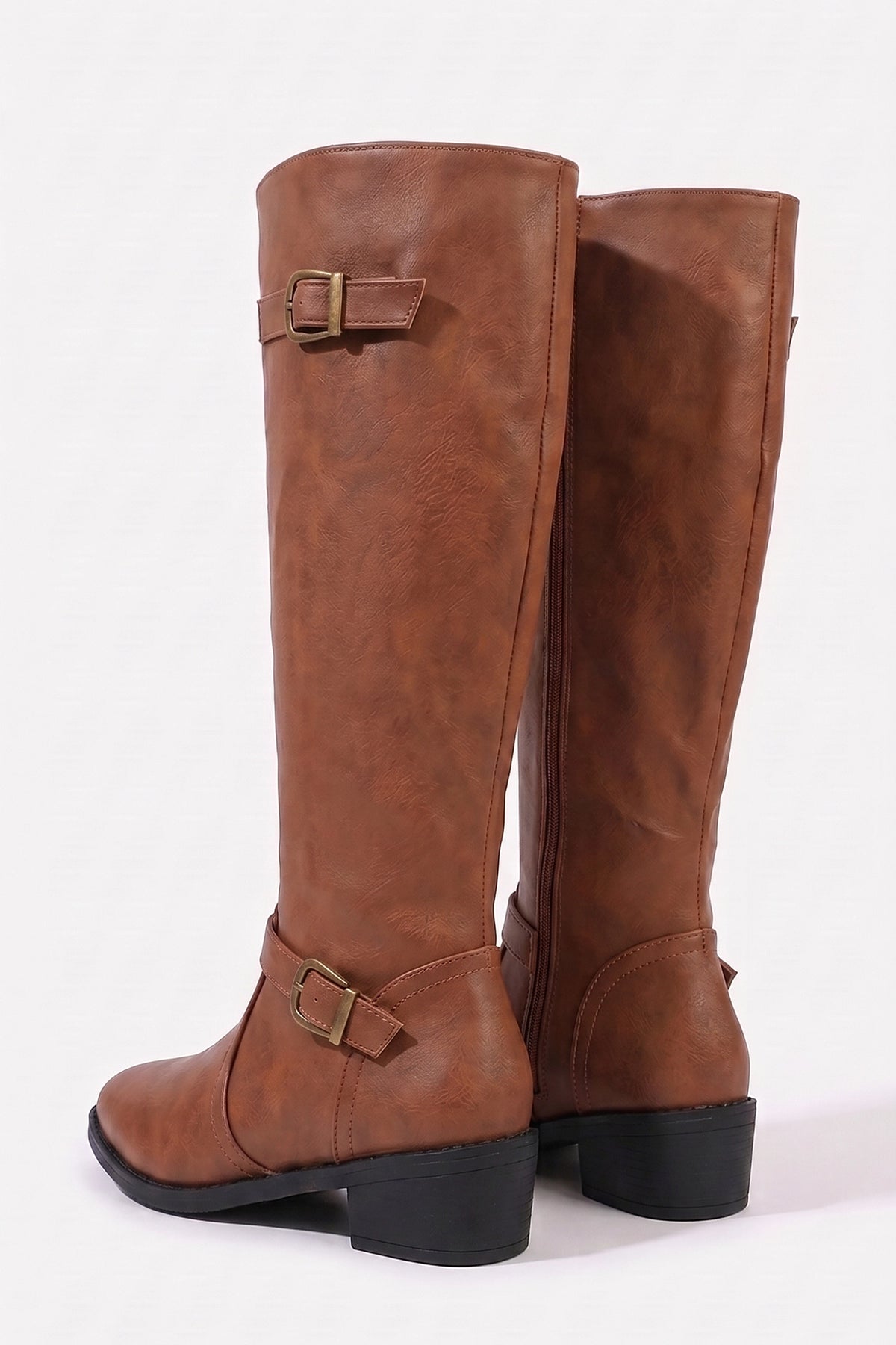 Women’s Winter Easy Wear Leather Knee High Boots with Buckle Detail