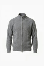 Men’s Winter Warm Textured Knitted Cardigan Stand Collar Full Zip