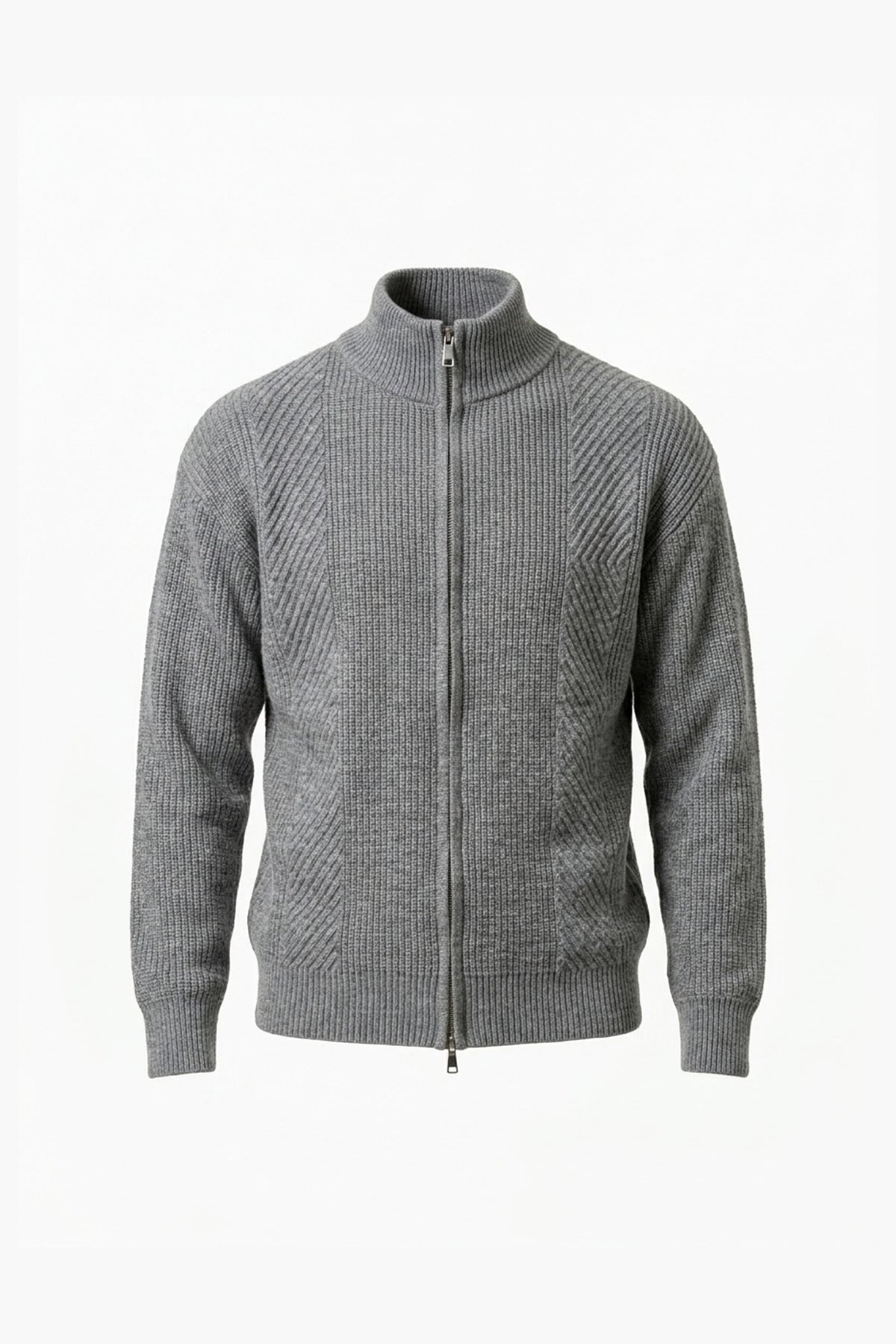 Men’s Winter Warm Textured Knitted Cardigan Stand Collar Full Zip