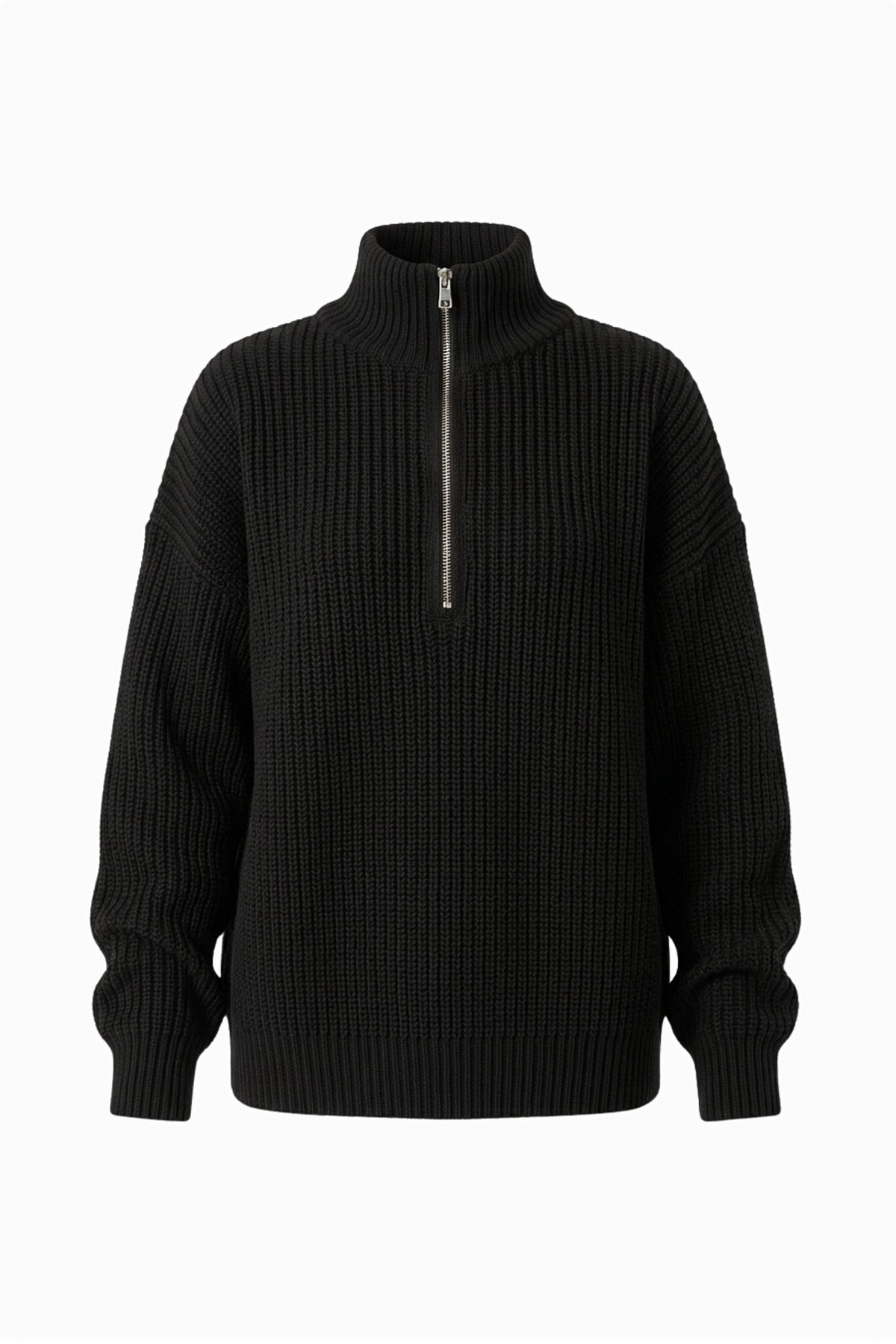 Women's Winter Warm Ribbed Knitted Jumper Quarter Zip