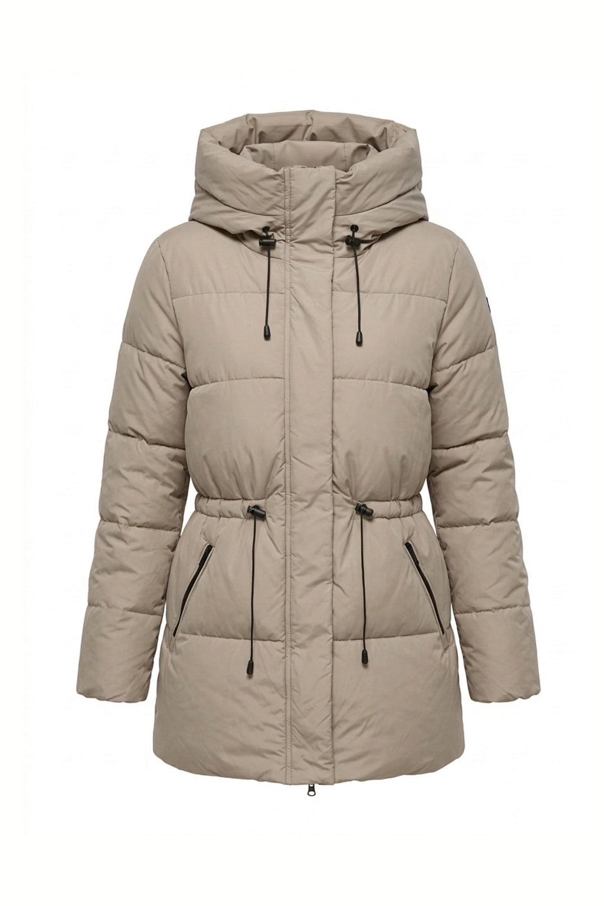 Women’s Winter Warm Hooded Long Puffer Jacket with Adjustable Waist