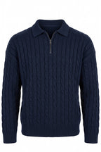Men's Winter Warm Cable Knit Quarter Zip Polo Jumper