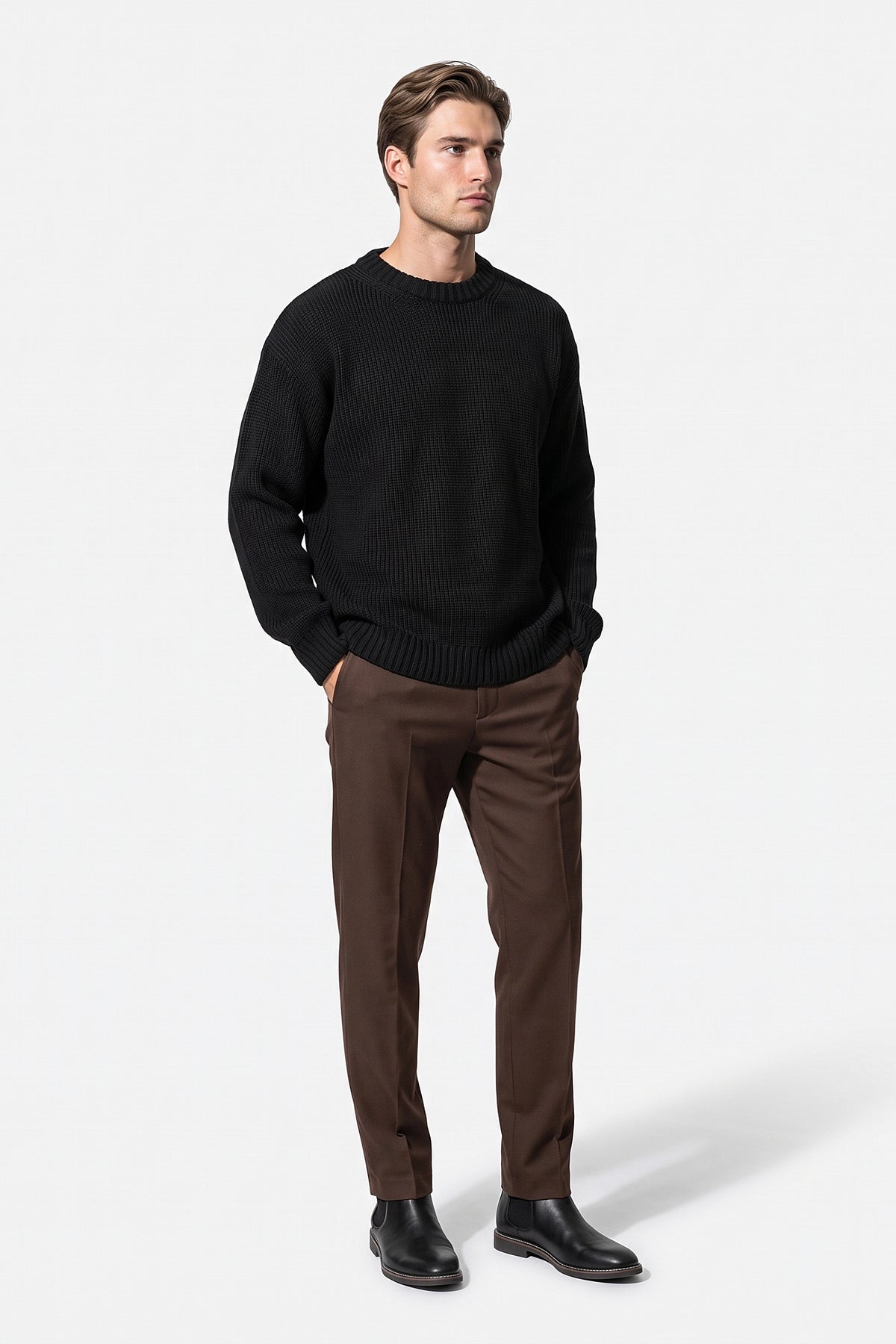 Men’s Winter Warm Chunky Knit Jumper Crew Neck