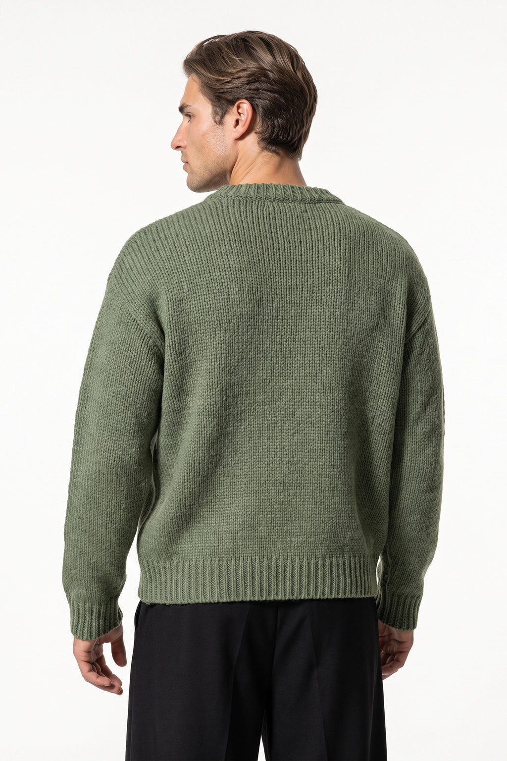 Men’s Winter Warm Chunky Knit Jumper Crew Neck