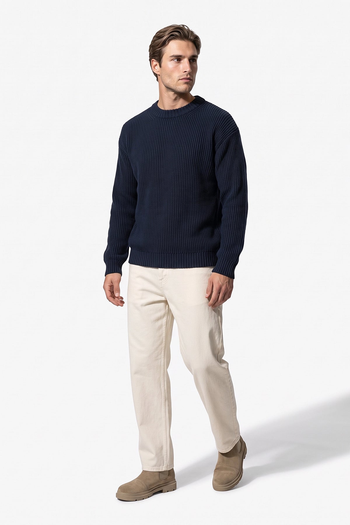 Men’s Winter Warm Chunky Knit Jumper Crew Neck