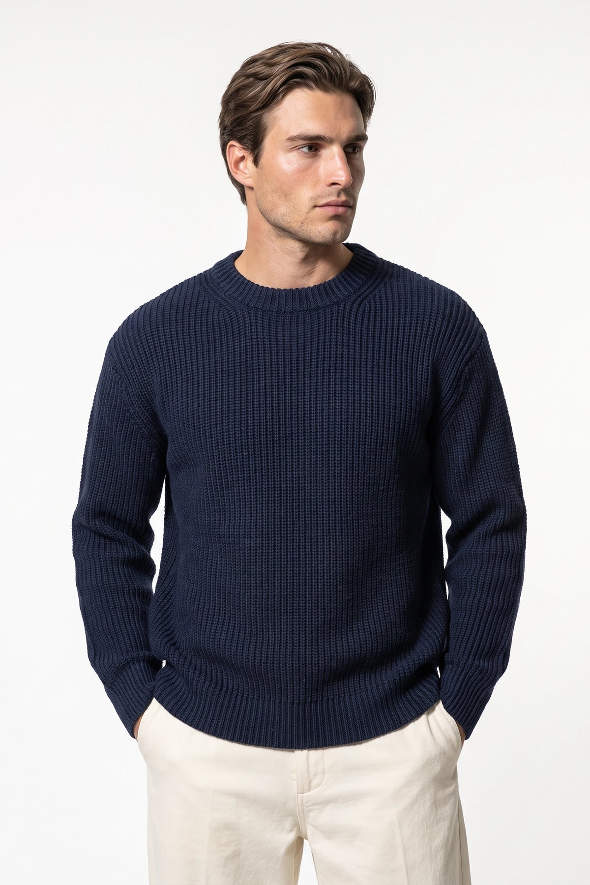 Men’s Winter Warm Chunky Knit Jumper Crew Neck