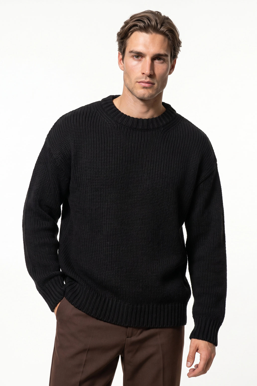 Men’s Winter Warm Chunky Knit Jumper Crew Neck