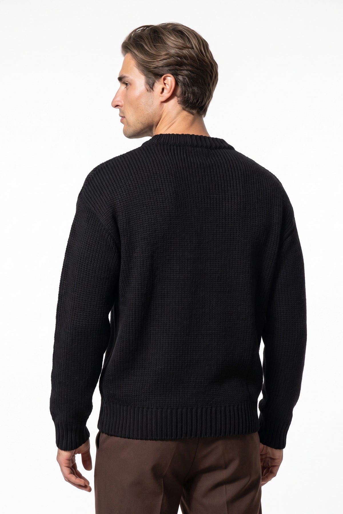 Men’s Winter Warm Chunky Knit Jumper Crew Neck