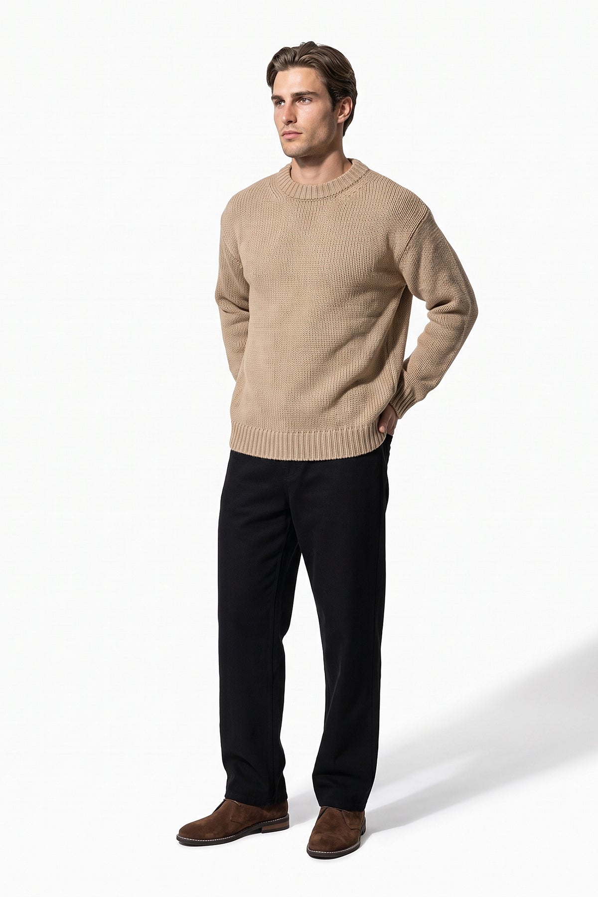 Men’s Winter Warm Chunky Knit Jumper Crew Neck