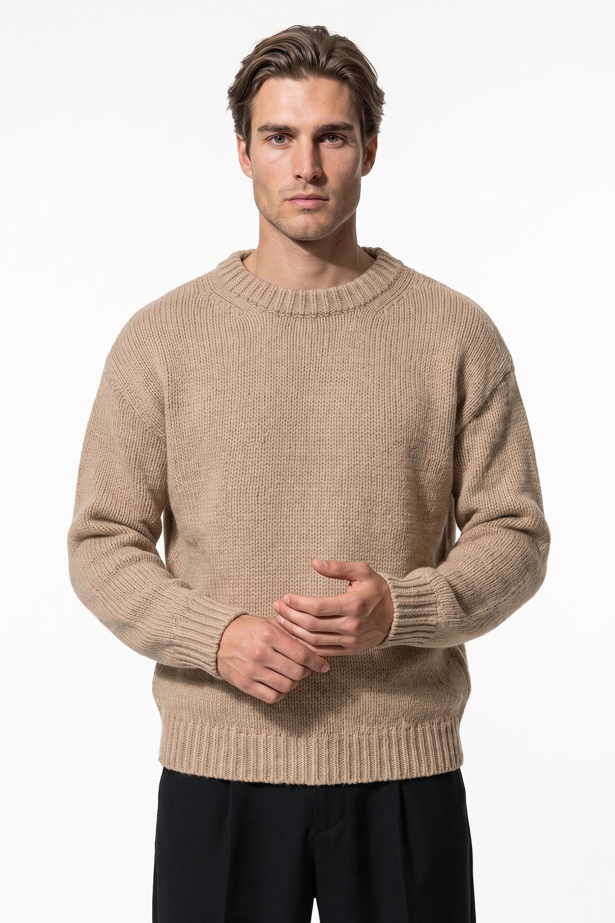 Men’s Winter Warm Chunky Knit Jumper Crew Neck