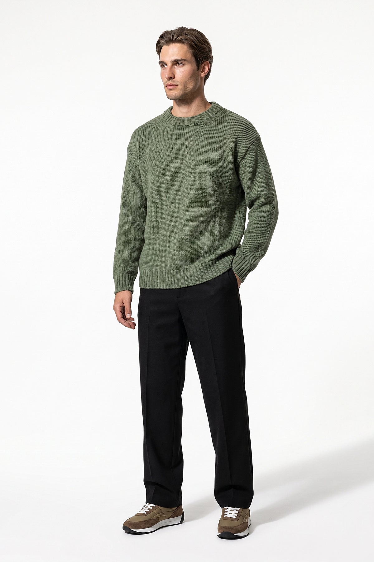 Men’s Winter Warm Chunky Knit Jumper Crew Neck