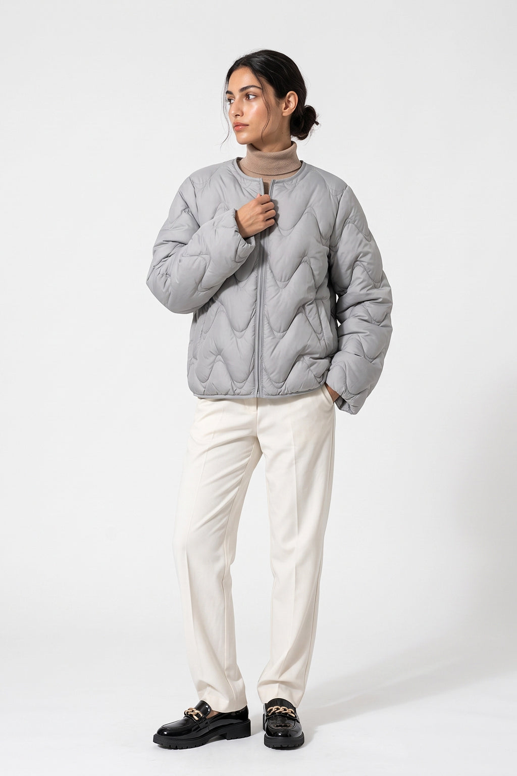 Women's Winter Warm Oversized Wavy Quilted Puffer Jacket