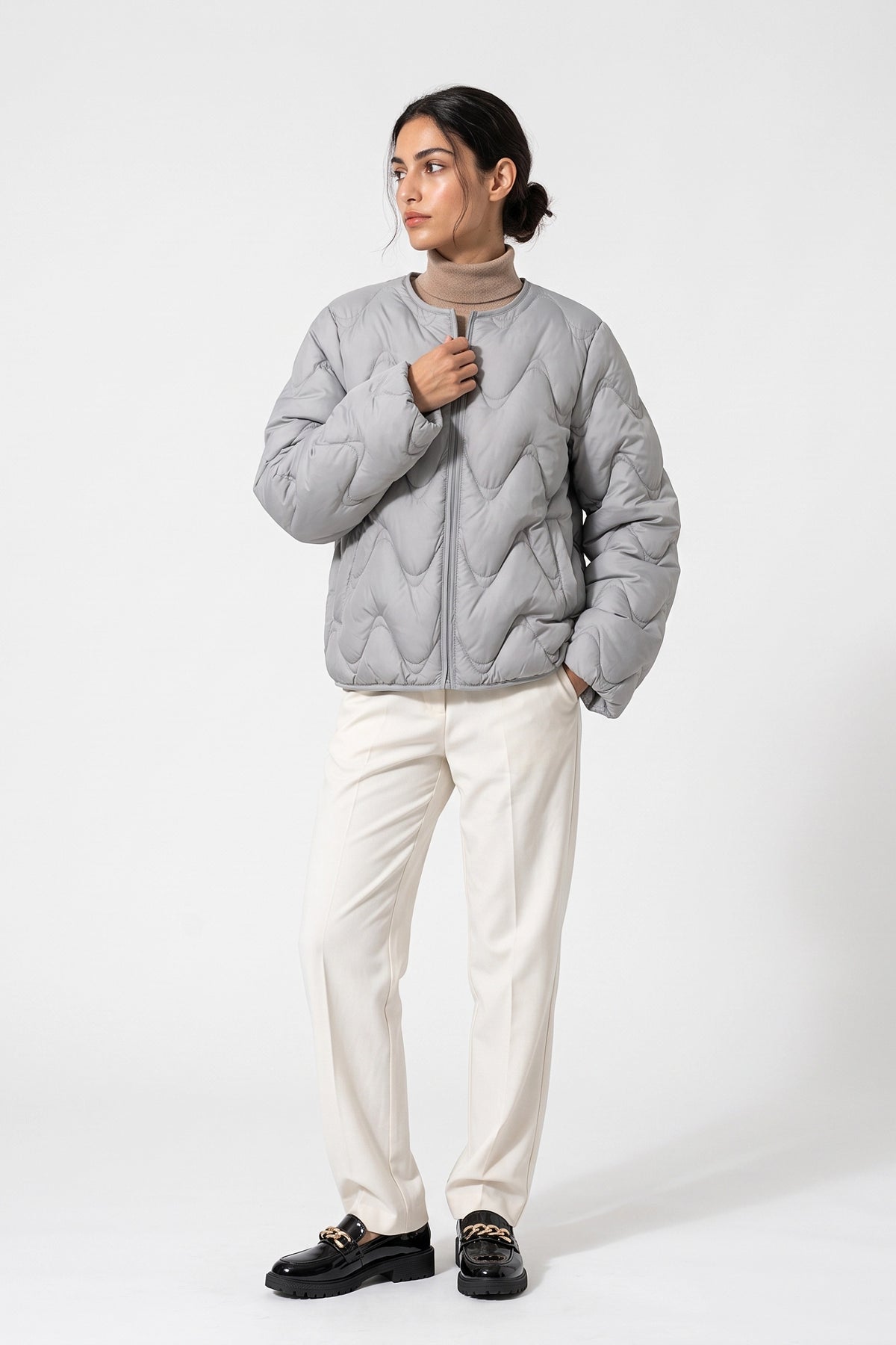 Women's Winter Warm Oversized Wavy Quilted Puffer Jacket
