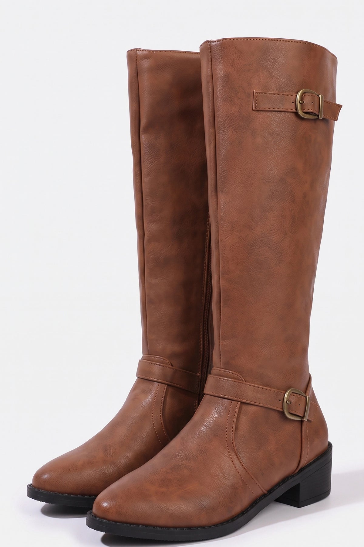 Women’s Winter Easy Wear Leather Knee High Boots with Buckle Detail