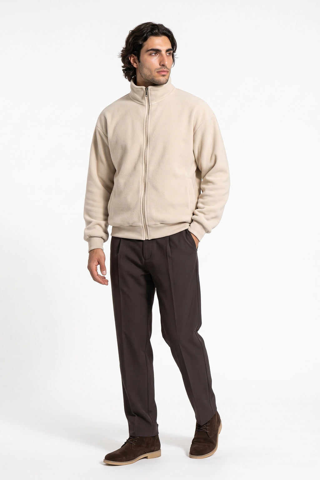 Men’s Winter Warm Fleece Cardigan Stand Collar Full Zip