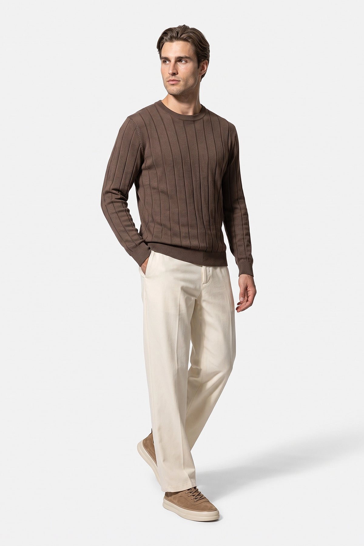 Men’s Winter Warm Ribbed Knit Jumper Crew Neck