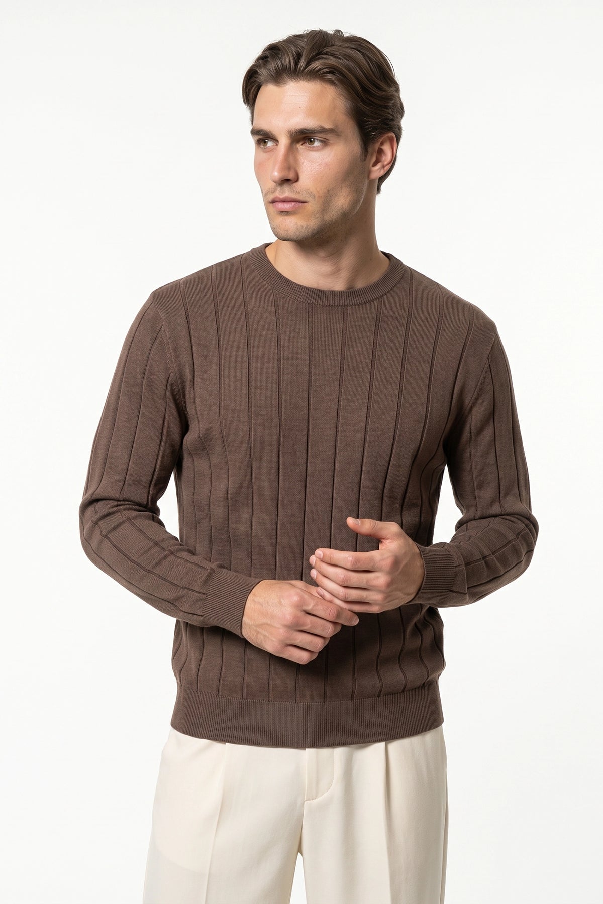 Men’s Winter Warm Ribbed Knit Jumper Crew Neck