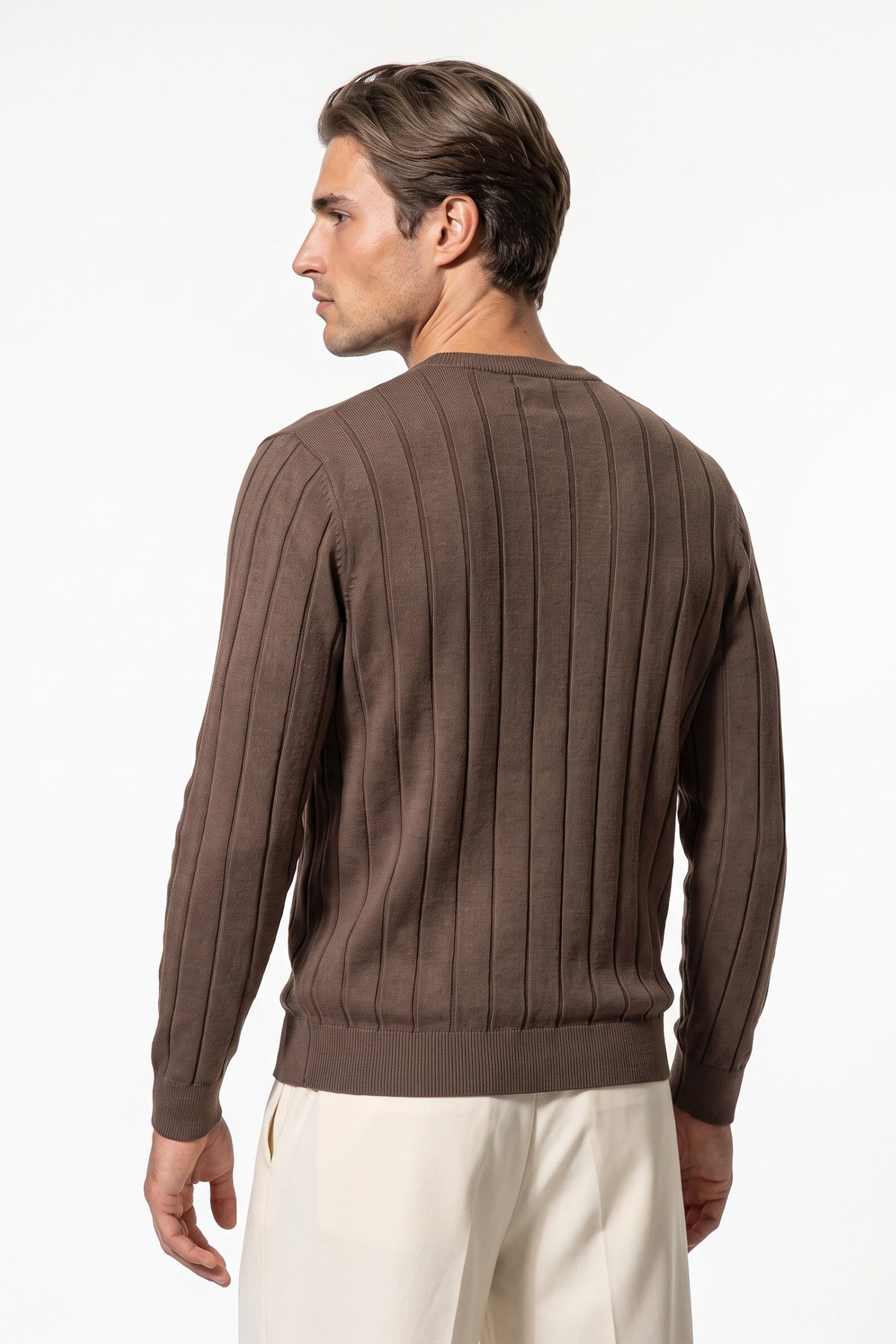 Men’s Winter Warm Ribbed Knit Jumper Crew Neck