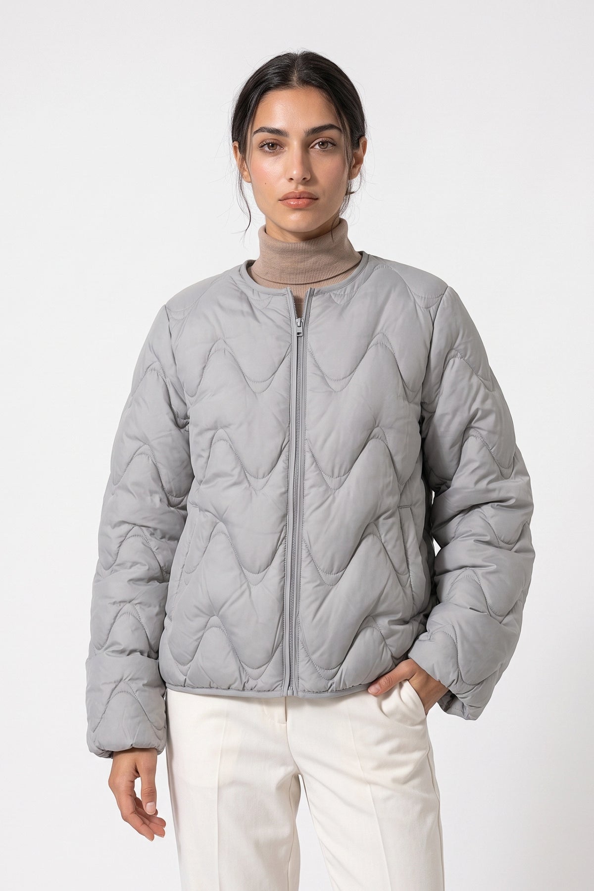 Women's Winter Warm Oversized Wavy Quilted Puffer Jacket