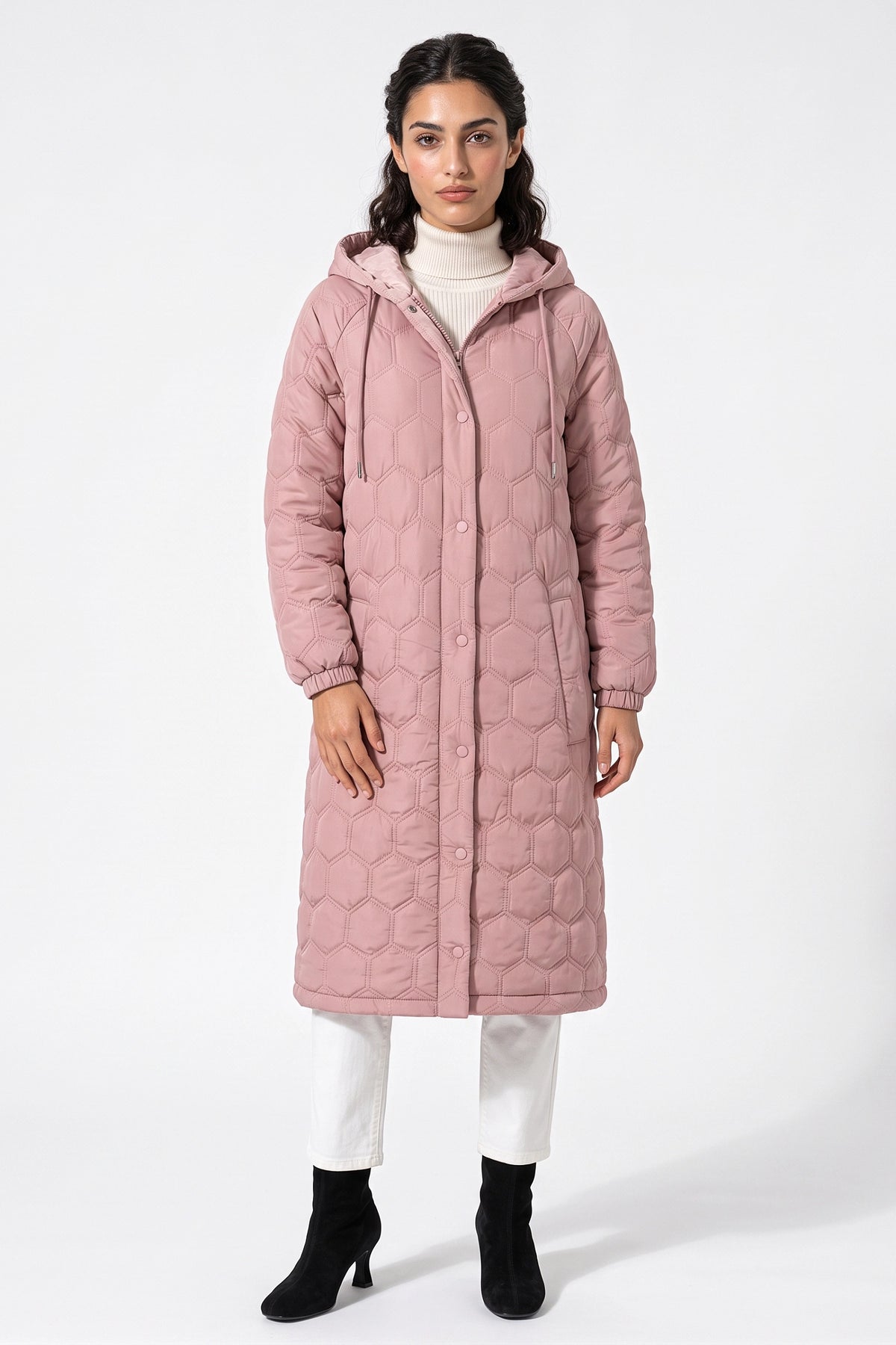Women's Winter Warm Longline Quilted Coat with Hood