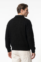 Men's Winter Warm Cable Knit Quarter Zip Polo Jumper