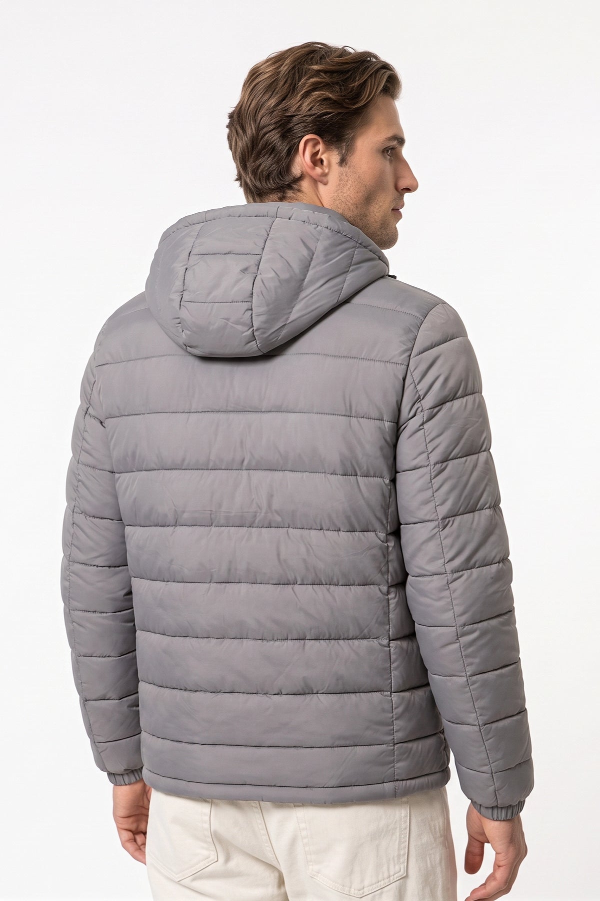 Men's Winter Warm Puffer Jacket with Hood and Zip Pockets