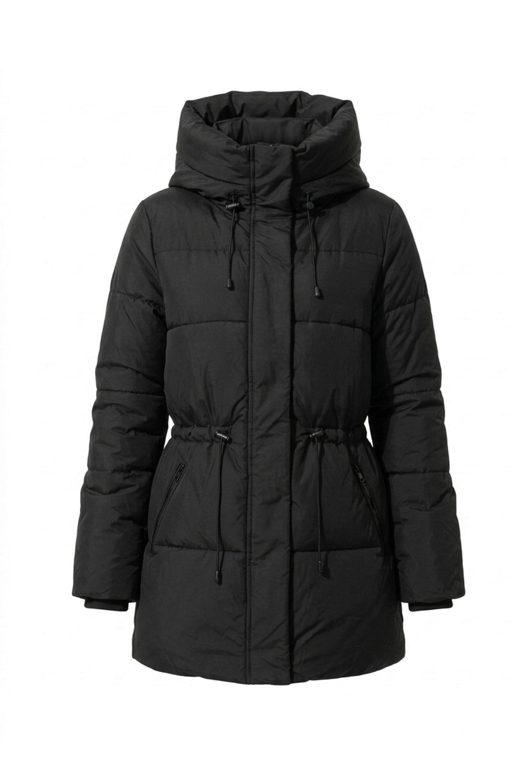 Women’s Winter Warm Hooded Long Puffer Jacket with Adjustable Waist