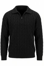 Men's Winter Warm Cable Knit Quarter Zip Polo Jumper