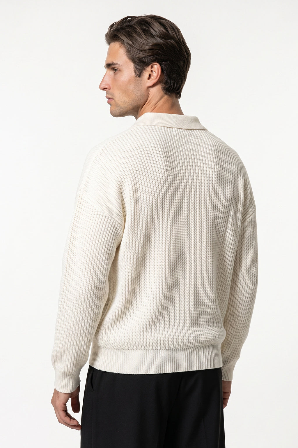 Men's Winter Warm Waffle Knit Polo Jumper Relaxed Fit
