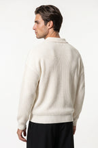 Men's Winter Warm Waffle Knit Polo Jumper Relaxed Fit