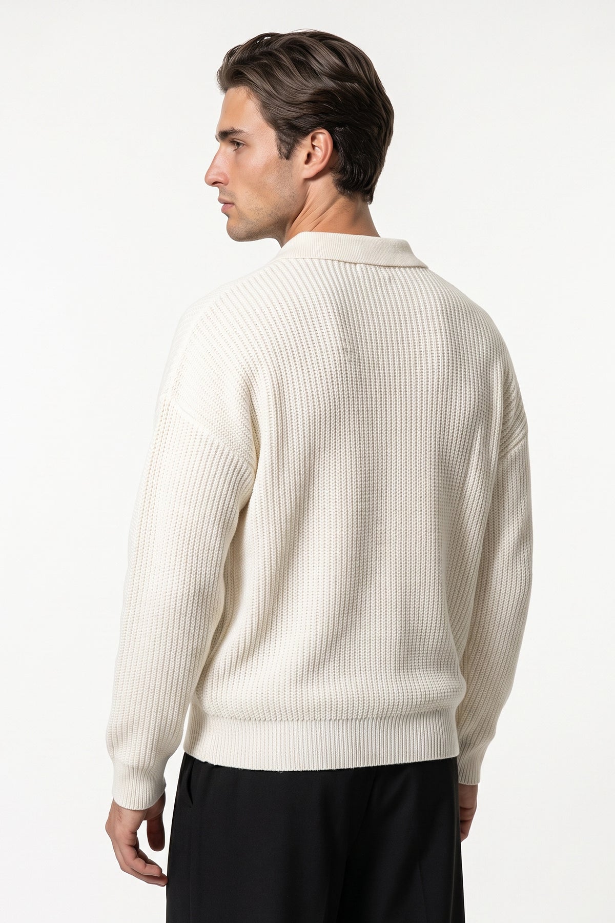 Men's Winter Warm Waffle Knit Polo Jumper Relaxed Fit