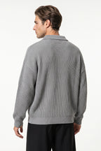 Men's Winter Warm Waffle Knit Polo Jumper Relaxed Fit