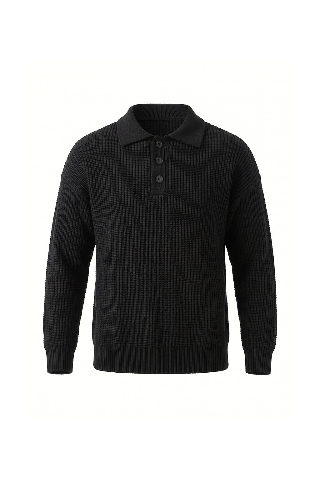 Men's Winter Warm Waffle Knit Polo Jumper Relaxed Fit