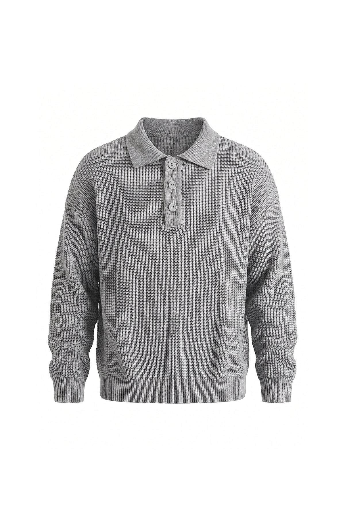Men's Winter Warm Waffle Knit Polo Jumper Relaxed Fit