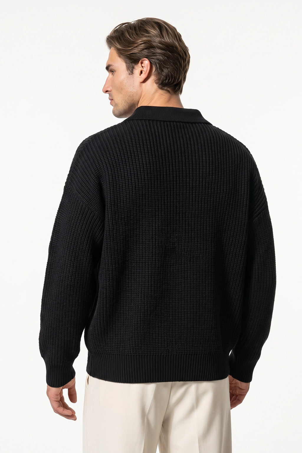 Men's Winter Warm Waffle Knit Polo Jumper Relaxed Fit
