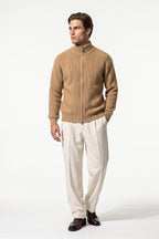 Men’s Winter Warm Textured Knitted Cardigan Stand Collar Full Zip