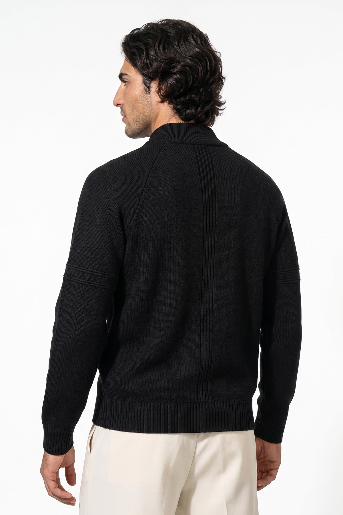 Men's Winter Warm Knitted Cardigan with Full Zip and Stand Collar