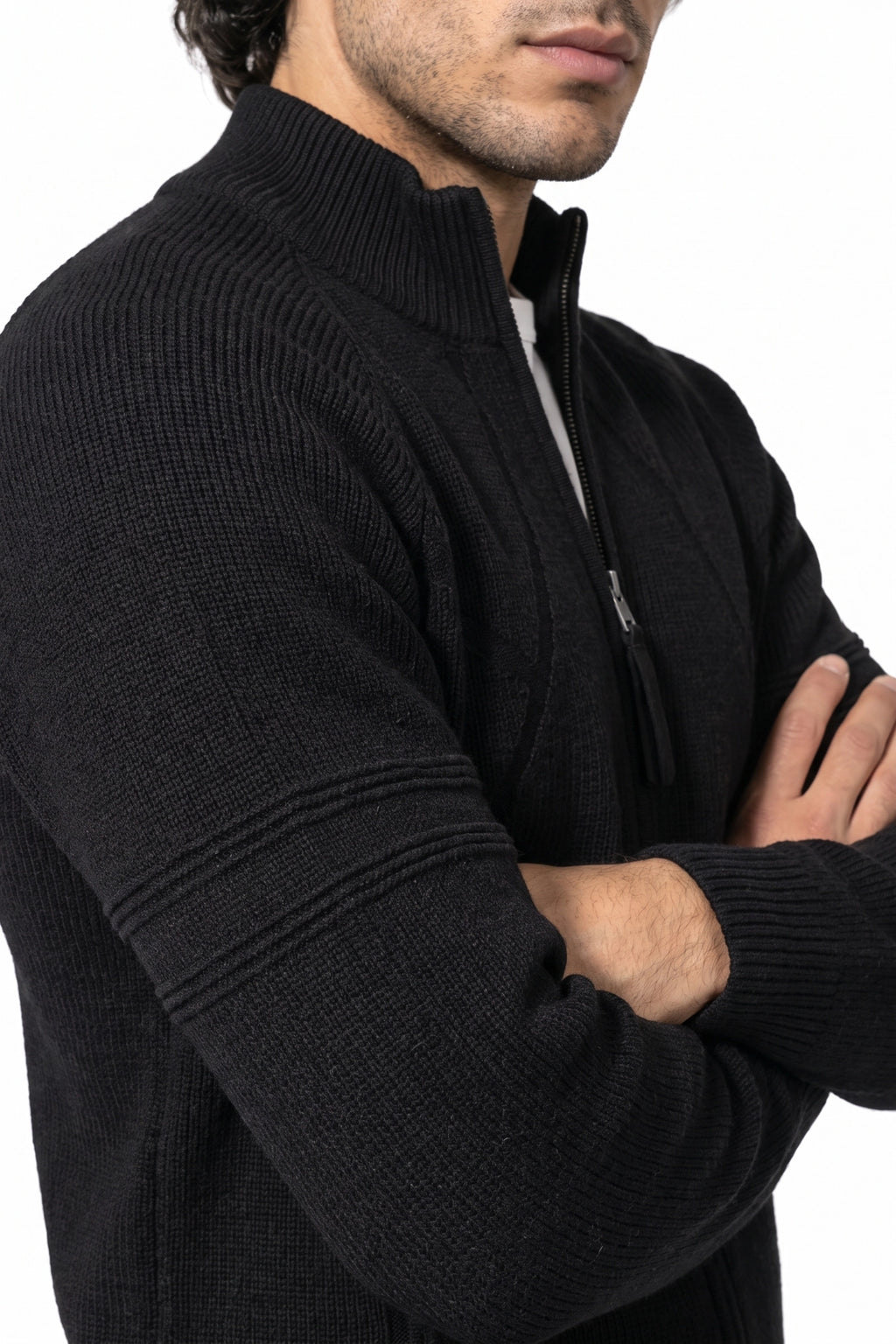 Men's Winter Warm Knitted Cardigan with Full Zip and Stand Collar
