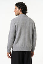 Men's Winter Warm Knitted Cardigan with Full Zip and Stand Collar