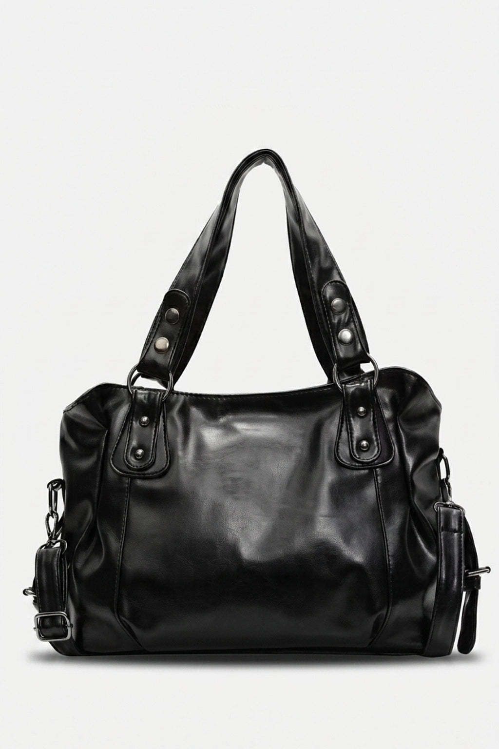 Women's Large Capacity Leather Shoulder Bag with Buckle Handle