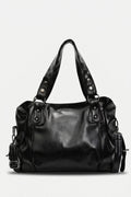 Women's Large Capacity Leather Shoulder Bag with Buckle Handle