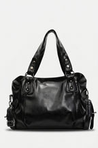 Women's Large Capacity Leather Shoulder Bag with Buckle Handle