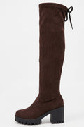 Women’s Winter Chunky Suede Knee High Boots with Drawstring