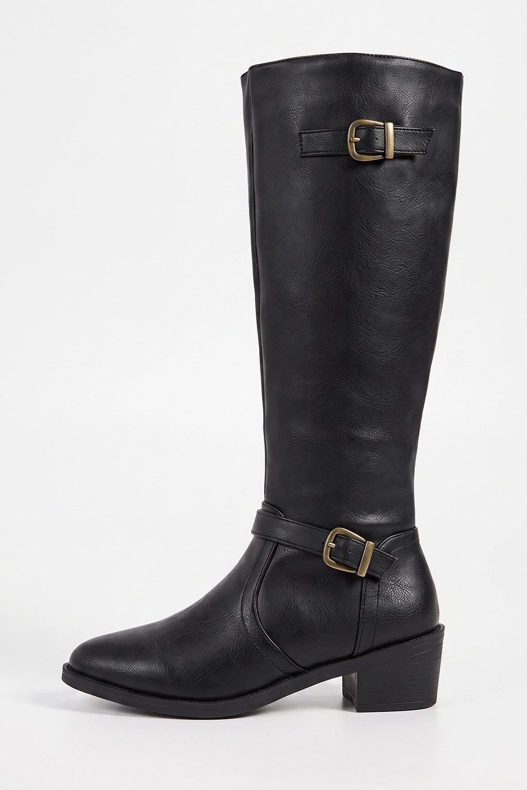 Women’s Winter Easy Wear Leather Knee High Boots with Buckle Detail