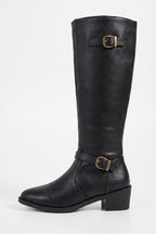 Women’s Winter Easy Wear Leather Knee High Boots with Buckle Detail