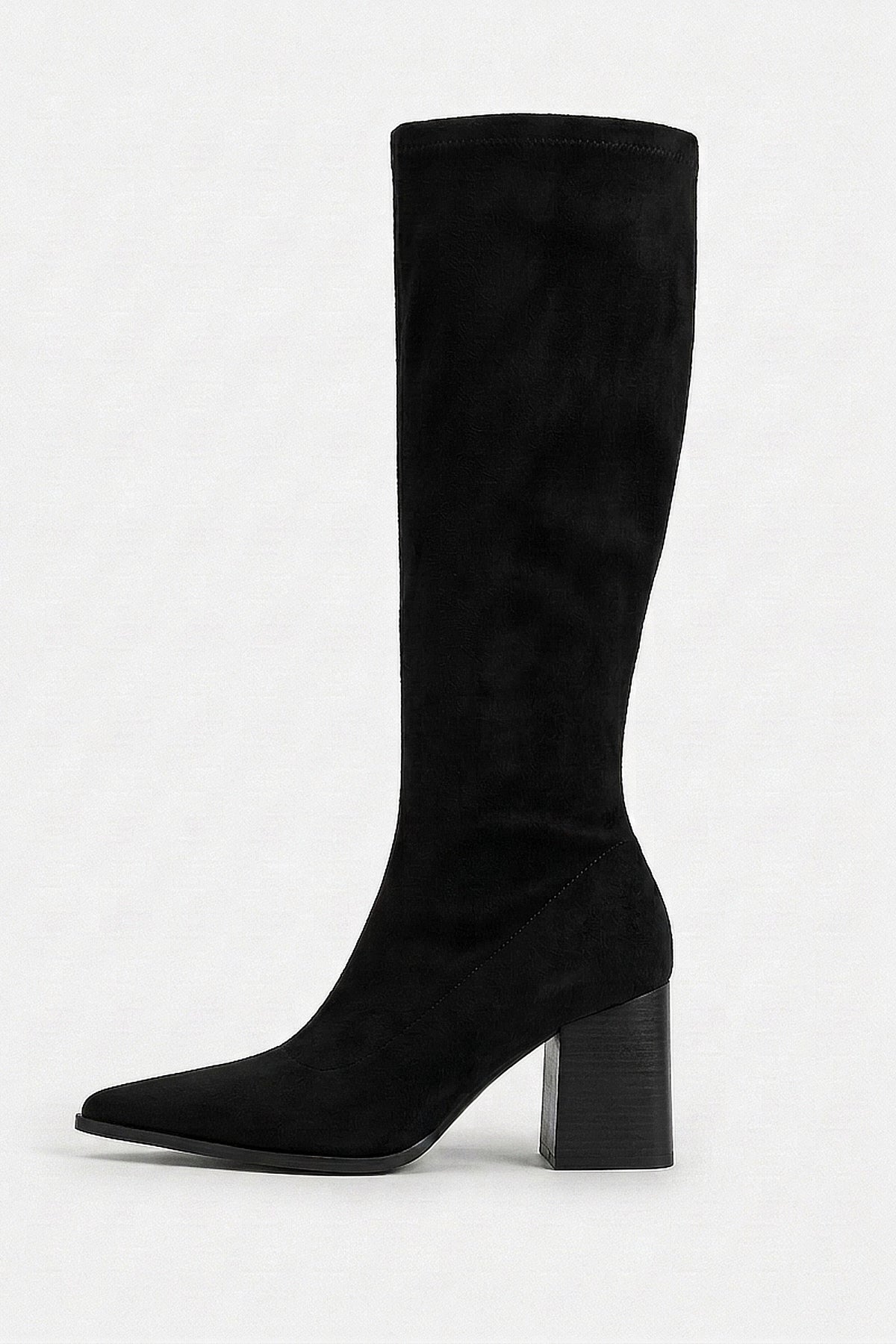 Women's Suede Pointed Toe Knee High Boots with Block Heel