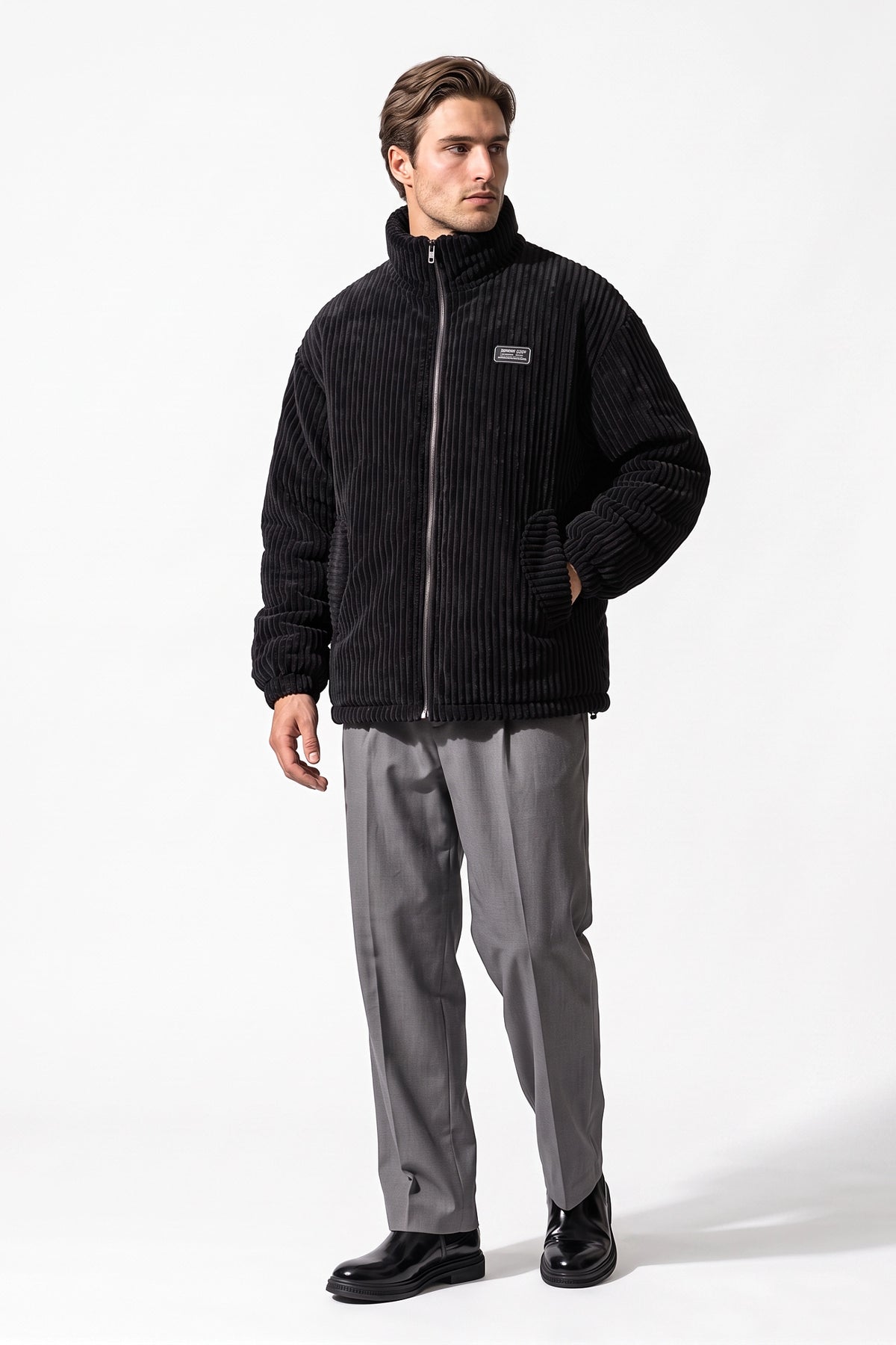 Men's Winter Warm Corduroy Padded Jacket with High Collar