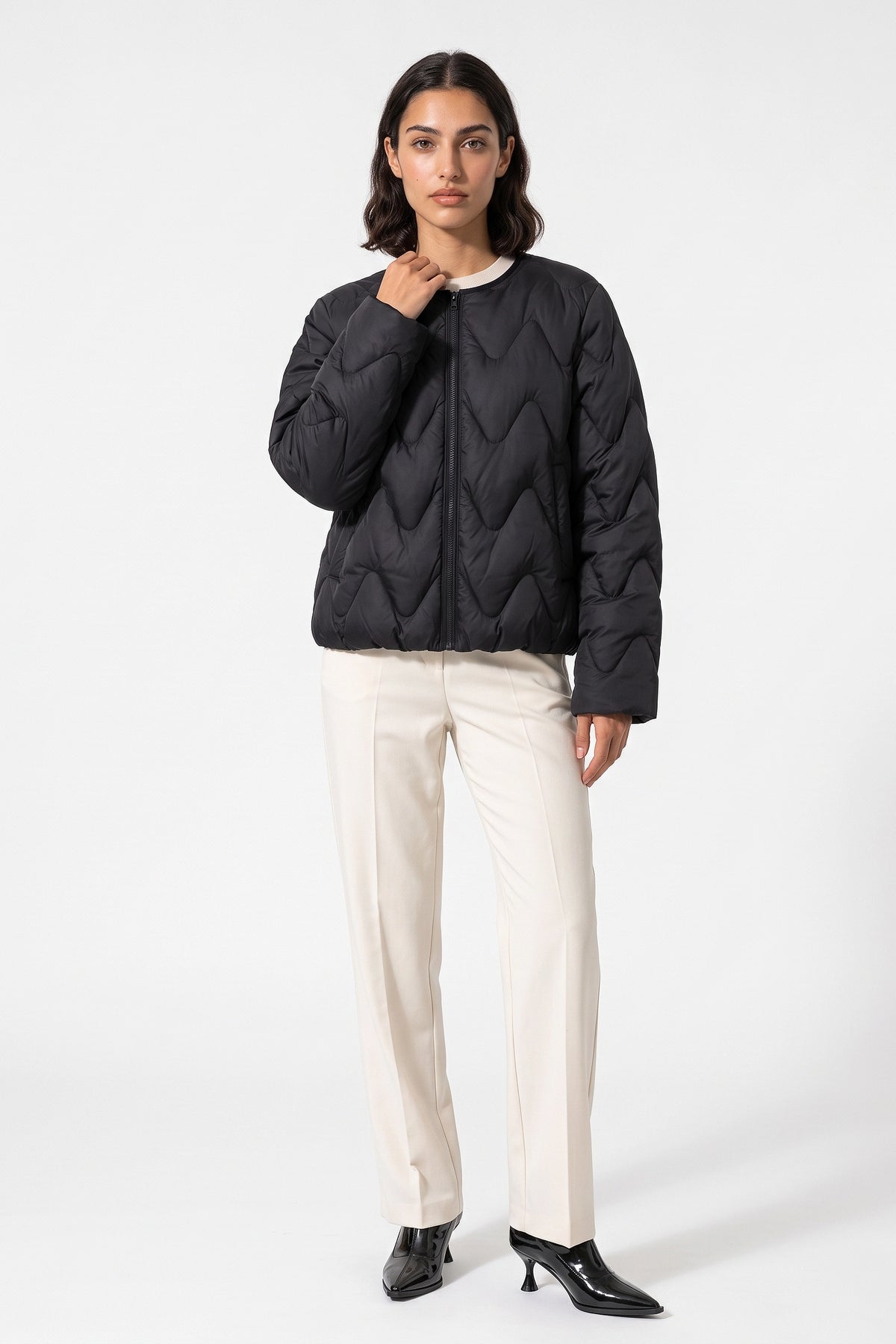 Women's Winter Warm Oversized Wavy Quilted Puffer Jacket