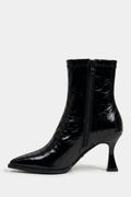 Women’s Leather Pointed Toe High Heel Ankle Boots with Side Zip